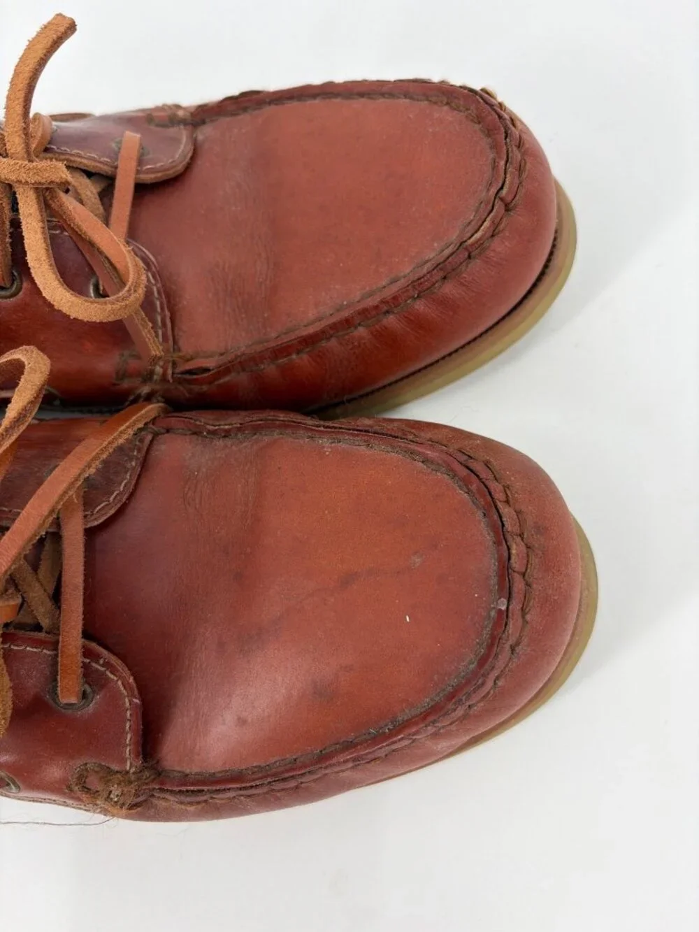 Maine New England Leather Boat Shoes Men 9 Brown Lace-Up Moc Toe Preppy Coastal